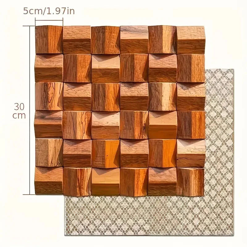 Pannello a mosaico 3D in legno massiccio Premium ✅(30 x 30 cm)