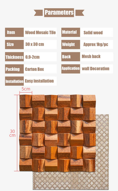 Pannello a mosaico 3D in legno massiccio Premium ✅(30 x 30 cm)