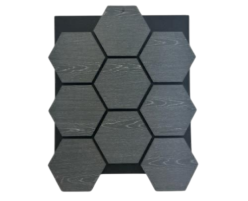 Confezione da x4 Pannelli Esagonali Acustici in Legno da Parete 700mm x 570mm Grigio Scuro