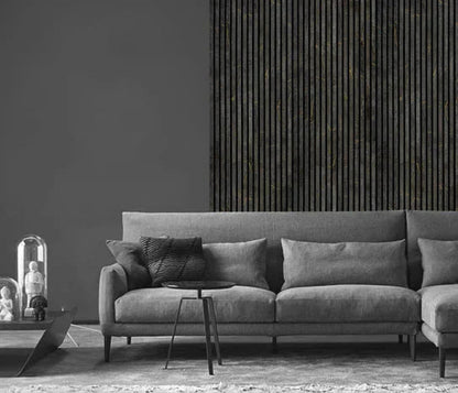Pannello murale acustico a listelli 240 cm x 60 cm effetto Marmo Nero e Oro